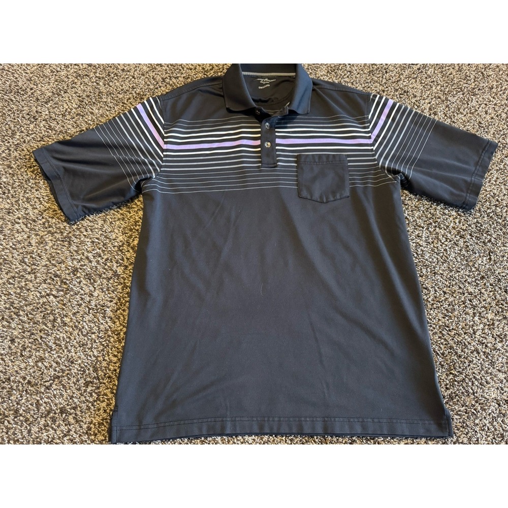 Tommy Armour Polo Shirt Mens Medium Black Stripe Dri Logic Golf Performance